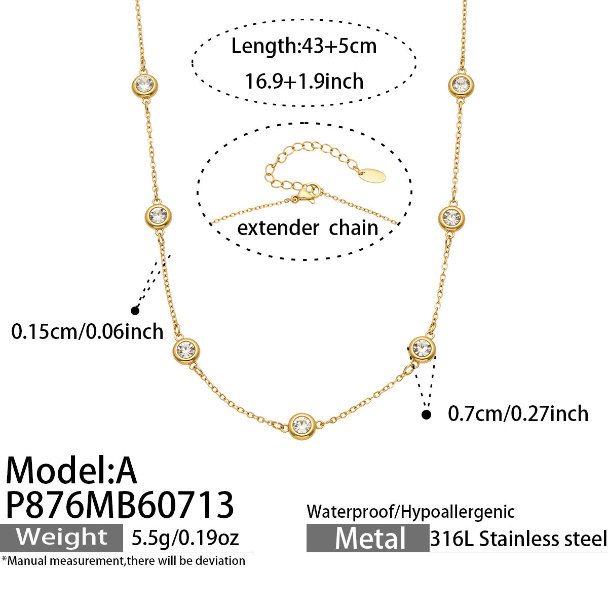 316L Stainless Steel 18K PVD Gold Zircon Pendant Necklace made with 316L stainless steel and 18K PVD gold finish for wholesale jewelry buyers - image 7