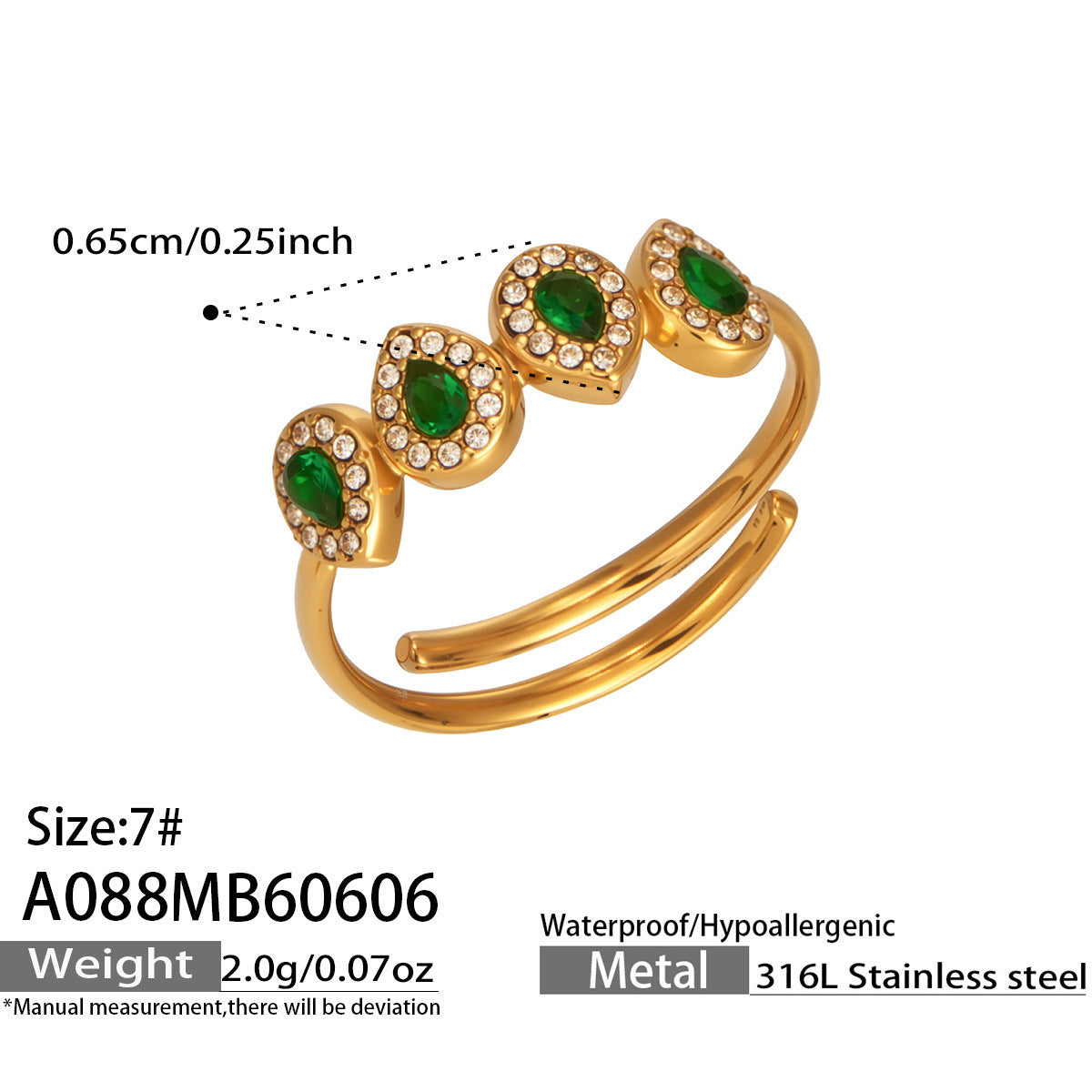 316L Stainless Steel 18K PVD Gold Zircon Ring made with 316L stainless steel and 18K PVD gold finish for wholesale jewelry buyers - image 14
