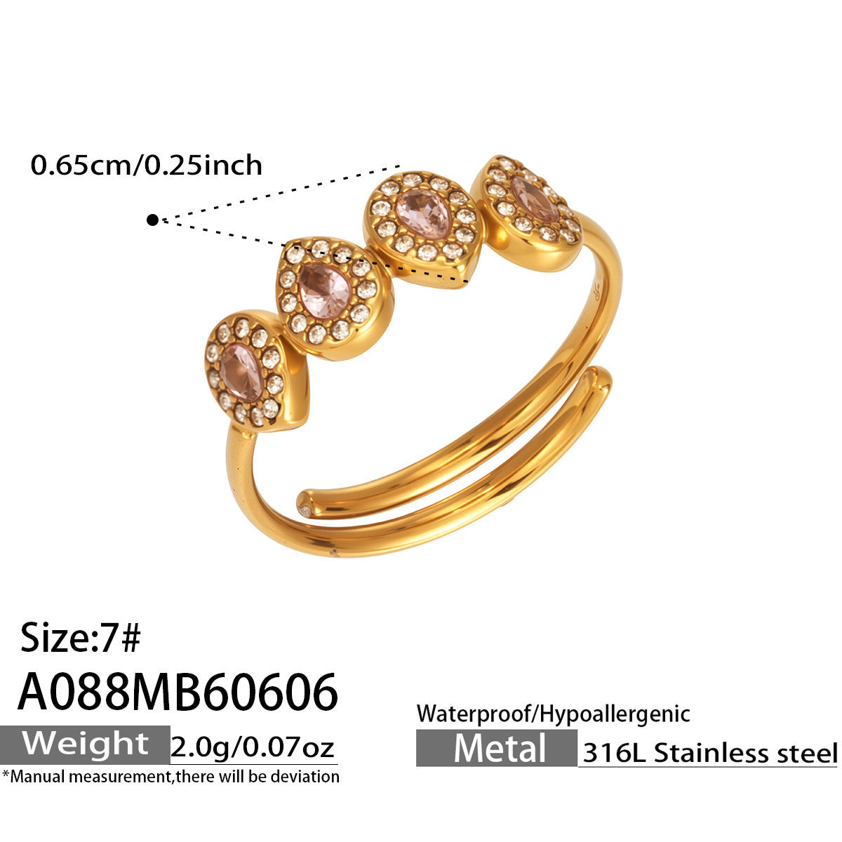 316L Stainless Steel 18K PVD Gold Zircon Ring made with 316L stainless steel and 18K PVD gold finish for wholesale jewelry buyers - image 15
