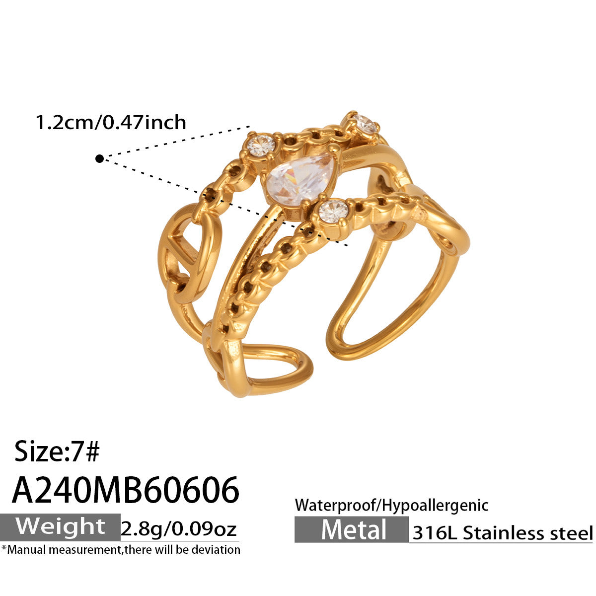 316L Stainless Steel 18K PVD Gold Zircon Ring Set made with 316L stainless steel and 18K PVD gold finish for wholesale jewelry buyers - image 11