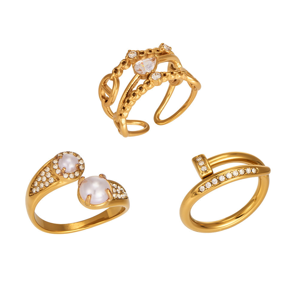 316L Stainless Steel 18K PVD Gold Zircon Ring Set made with 316L stainless steel and 18K PVD gold finish for wholesale jewelry buyers - image 12