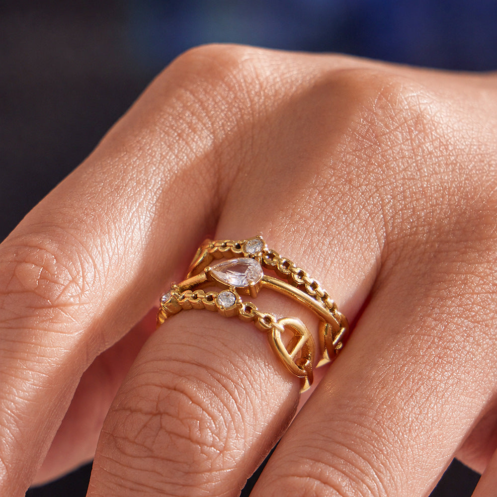316L Stainless Steel 18K PVD Gold Zircon Ring Set made with 316L stainless steel and 18K PVD gold finish for wholesale jewelry buyers - image 14