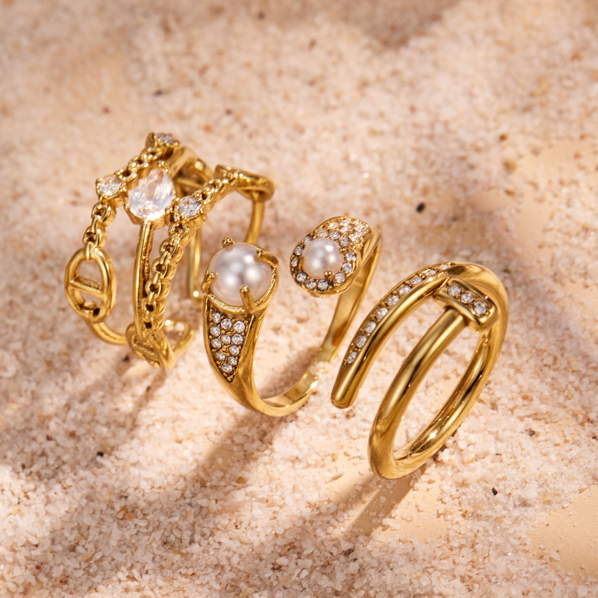 316L Stainless Steel 18K PVD Gold Zircon Ring Set made with 316L stainless steel and 18K PVD gold finish for wholesale jewelry buyers - image 16
