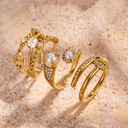 316L Stainless Steel 18K PVD Gold Zircon Ring Set made with 316L stainless steel and 18K PVD gold finish for wholesale jewelry buyers - image 16