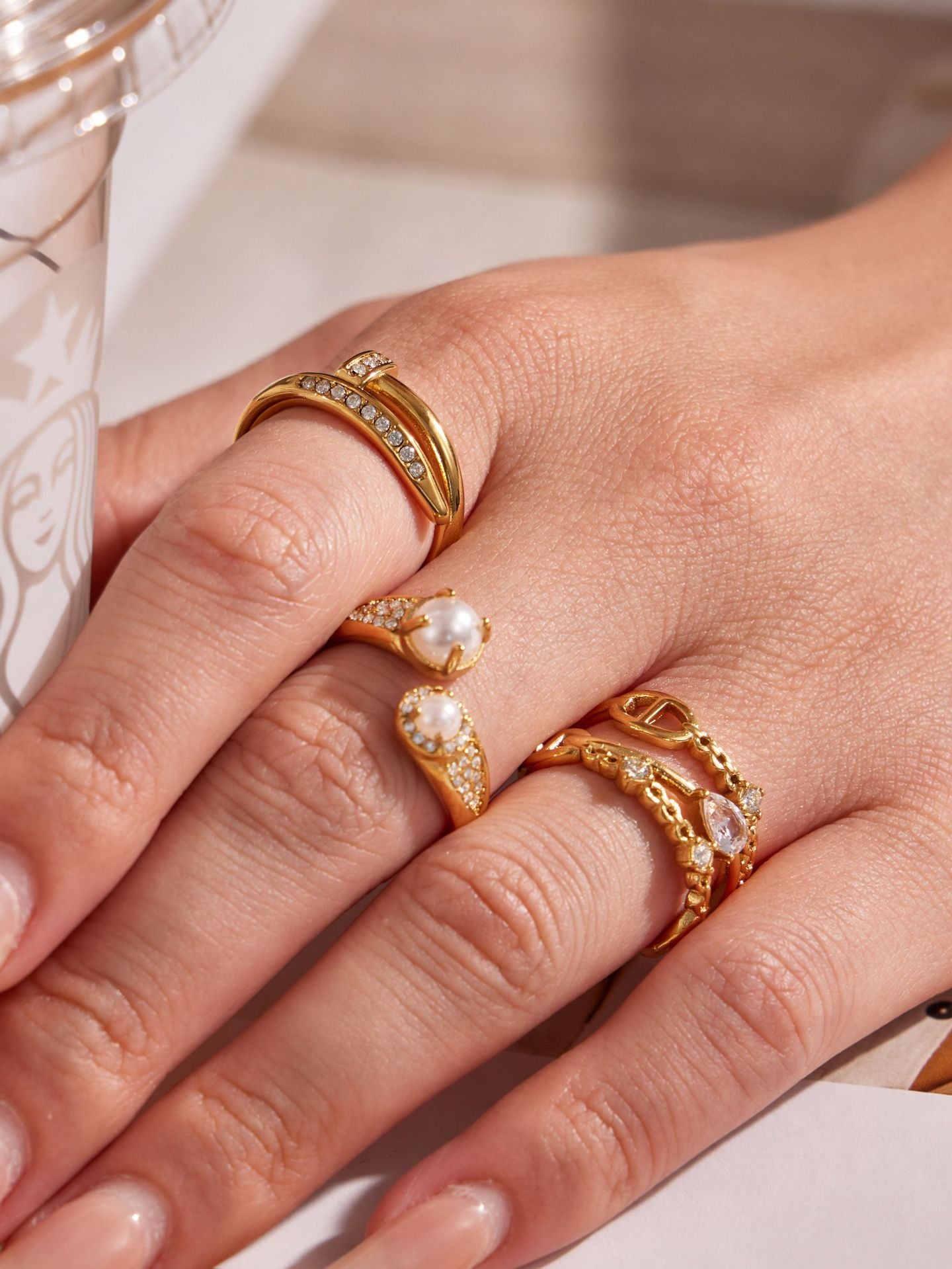 316L Stainless Steel 18K PVD Gold Zircon Ring Set made with 316L stainless steel and 18K PVD gold finish for wholesale jewelry buyers - image 6