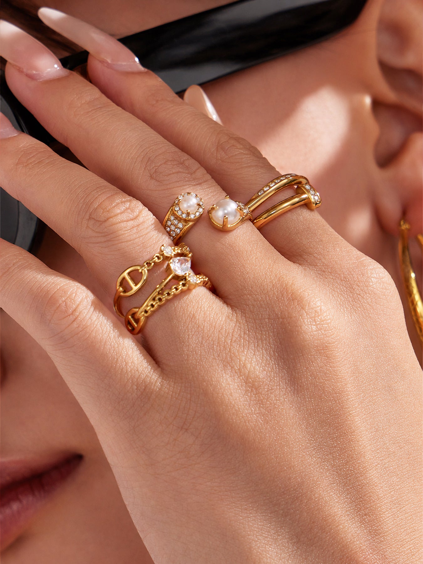 316L Stainless Steel 18K PVD Gold Zircon Ring Set made with 316L stainless steel and 18K PVD gold finish for wholesale jewelry buyers - image 7