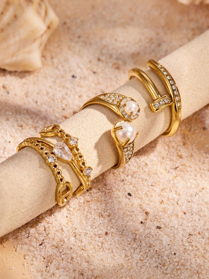 316L Stainless Steel 18K PVD Gold Zircon Ring Set made with 316L stainless steel and 18K PVD gold finish for wholesale jewelry buyers - image 8