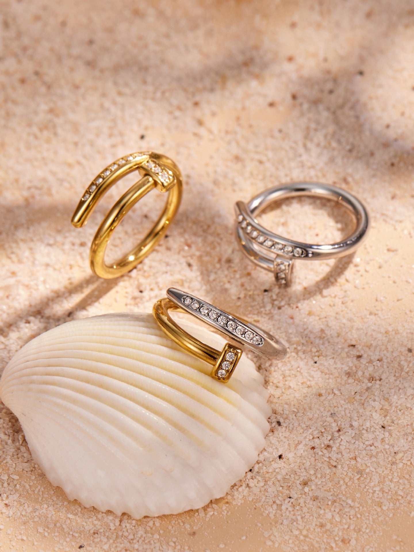 316L Stainless Steel 18K PVD Gold Zircon Ring Set made with 316L stainless steel and 18K PVD gold finish for wholesale jewelry buyers - image 9