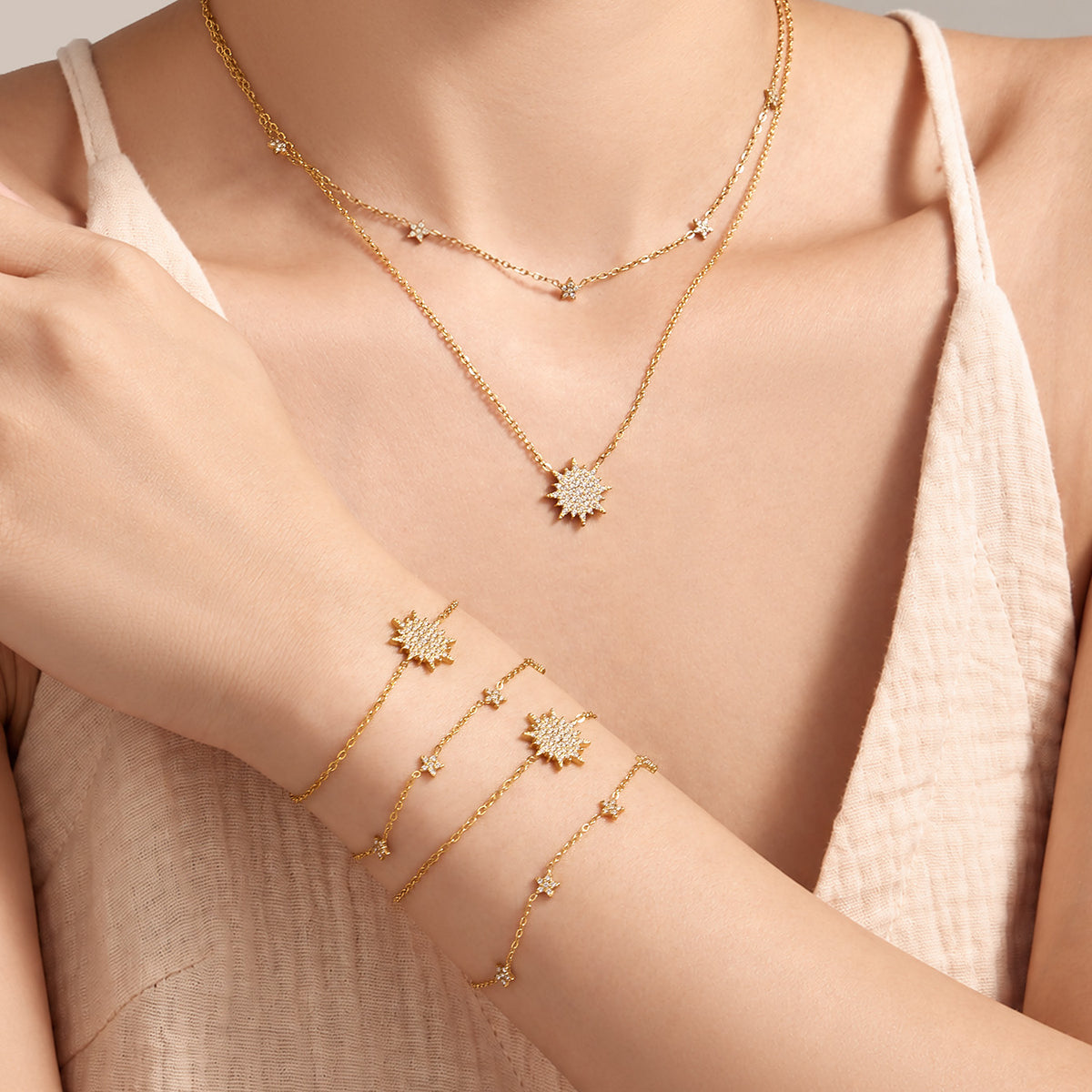 316L Stainless Steel 18K PVD Gold Zircon Star Bracelet made with 316L stainless steel and 18K PVD gold finish for wholesale jewelry buyers - image 12