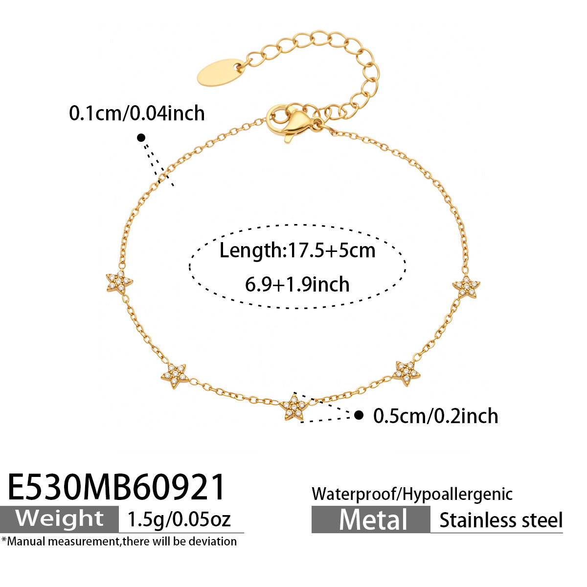 316L Stainless Steel 18K PVD Gold Zircon Star Bracelet made with 316L stainless steel and 18K PVD gold finish for wholesale jewelry buyers - image 4