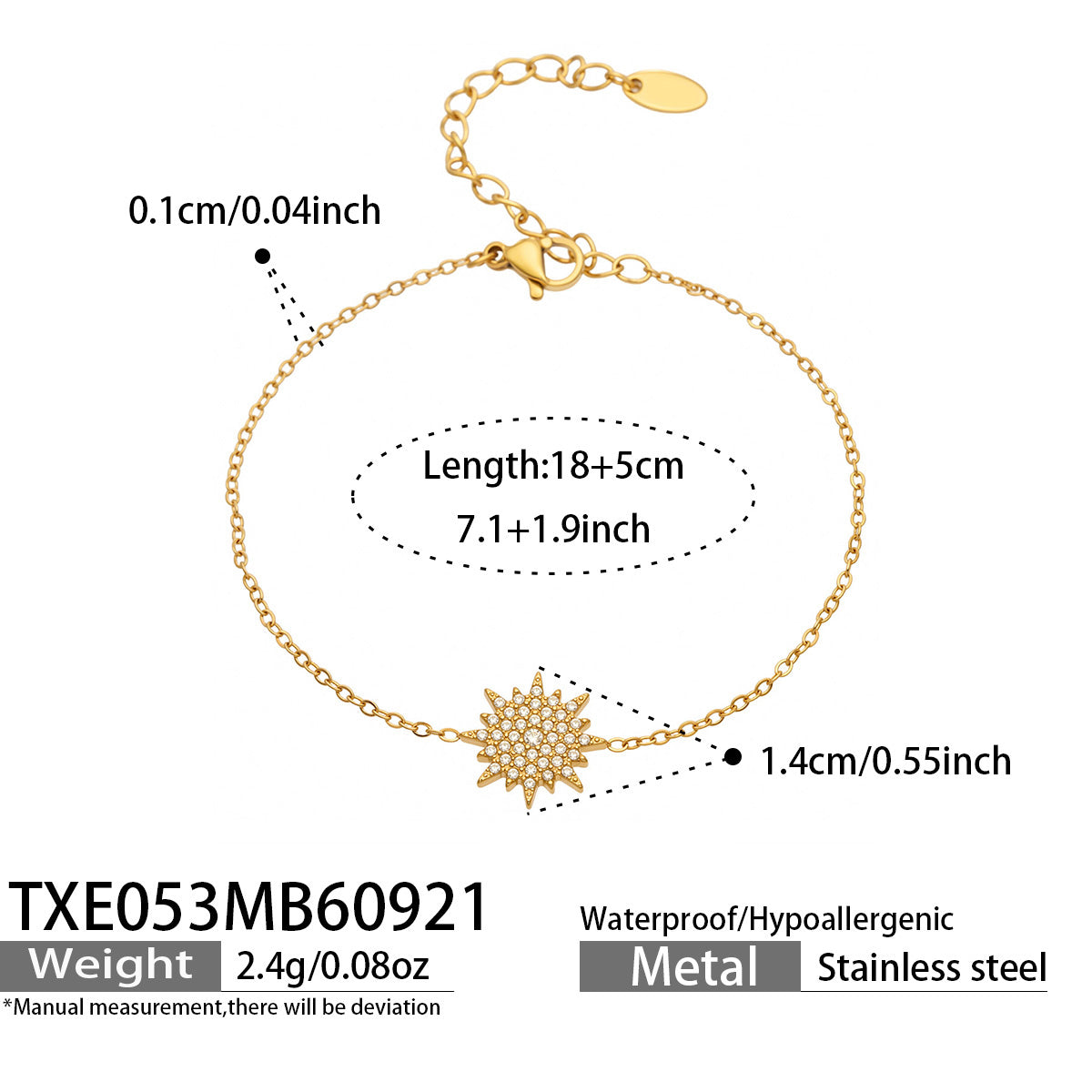 316L Stainless Steel 18K PVD Gold Zircon Star Bracelet made with 316L stainless steel and 18K PVD gold finish for wholesale jewelry buyers - image 6