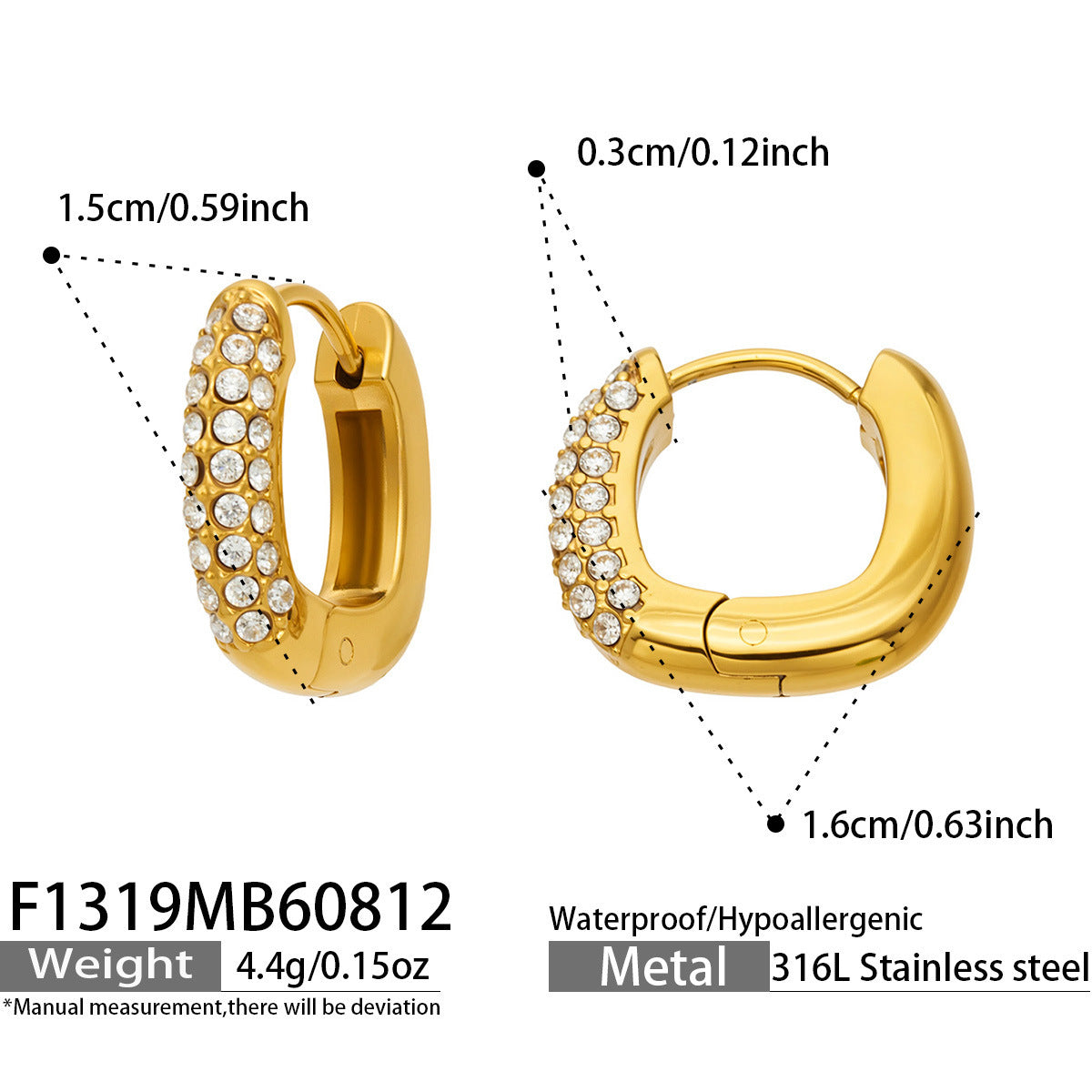 316L Stainless Steel 18K PVD Gold Zircon U-Shaped Earrings made with 316L stainless steel and 18K PVD gold finish for wholesale jewelry buyers - image 5