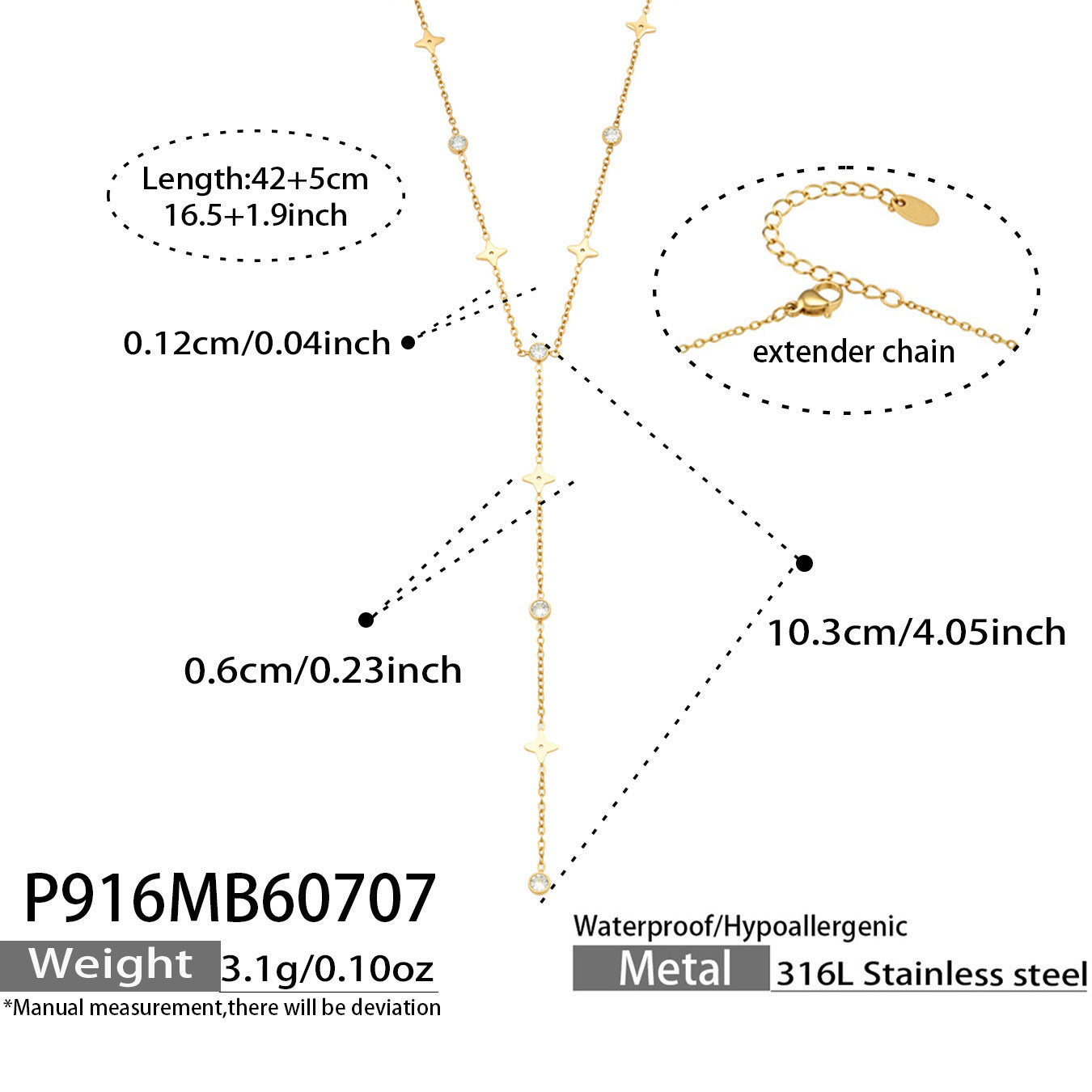 316L Stainless Steel 18K PVD Gold Zircon Y-Shape Necklace made with 316L stainless steel and 18K PVD gold finish for wholesale jewelry buyers - image 11