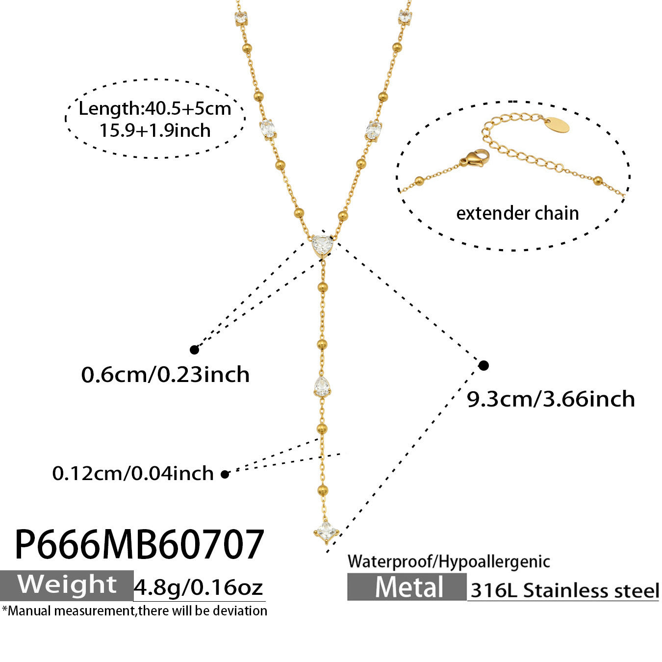 316L Stainless Steel 18K PVD Gold Zircon Y-Shape Necklace made with 316L stainless steel and 18K PVD gold finish for wholesale jewelry buyers - image 14