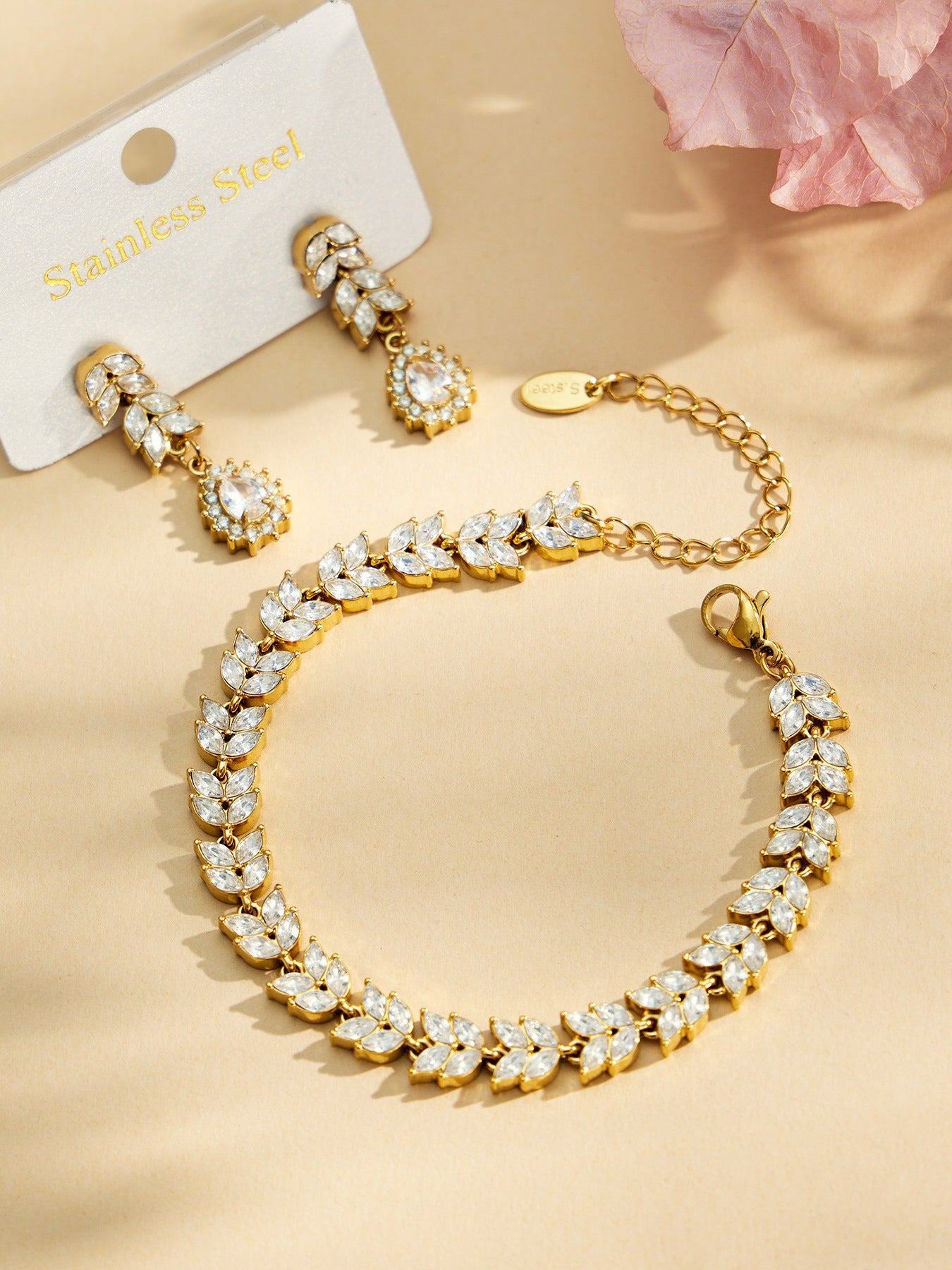 316L Stainless Steel 18K PVD Gold Zircon Droplet Chain Bracelet made with 316L stainless steel and 18K PVD gold finish for wholesale jewelry buyers - image 15
