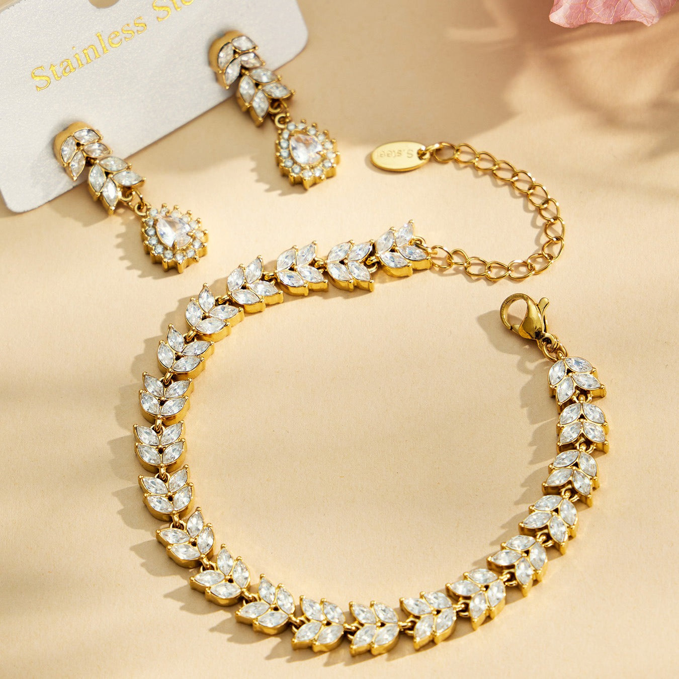 316L Stainless Steel 18K PVD Gold Zircon Droplet Chain Bracelet made with 316L stainless steel and 18K PVD gold finish for wholesale jewelry buyers - image 5