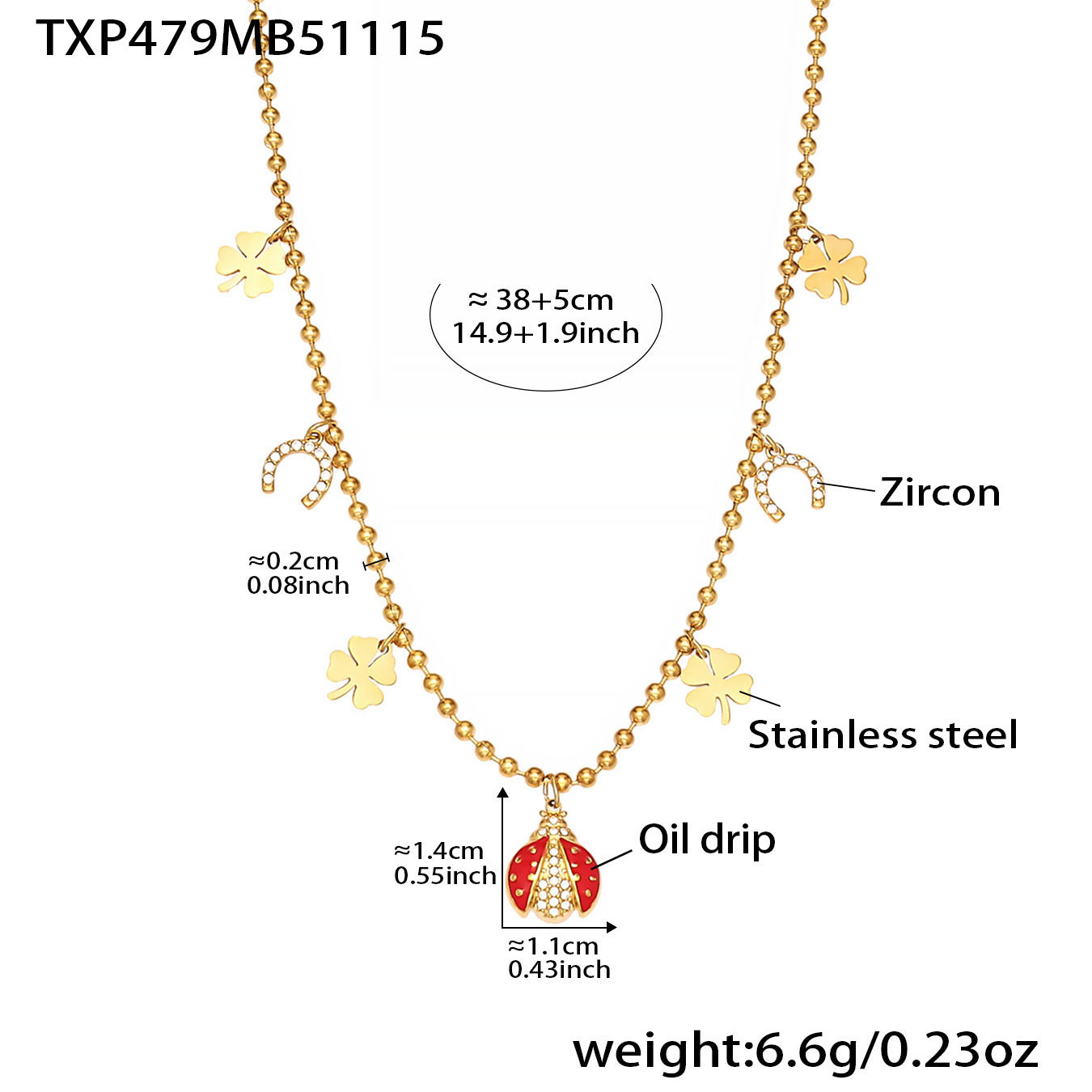 Zirconia Inlaid Enamel Ladybug Jewelry Set - 18K Gold Plated - Image 1