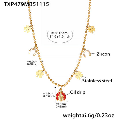 Zirconia Inlaid Enamel Ladybug Jewelry Set - 18K Gold Plated - Image 1