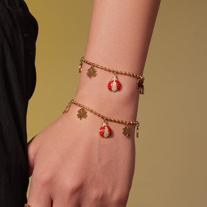 Zirconia Inlaid Enamel Ladybug Jewelry Set - 18K Gold Plated - Image 11