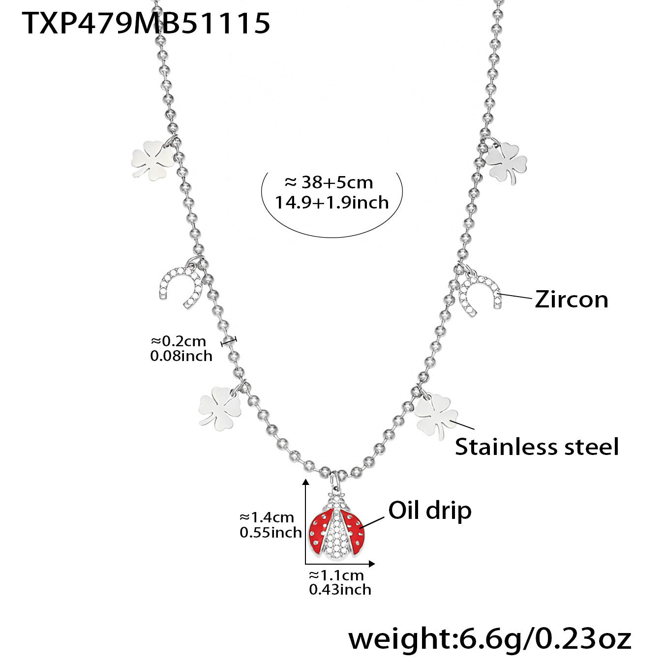 Zirconia Inlaid Enamel Ladybug Jewelry Set - 18K Gold Plated - Image 2