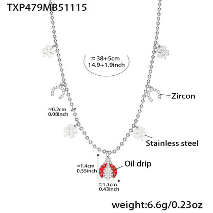 Zirconia Inlaid Enamel Ladybug Jewelry Set - 18K Gold Plated - Image 2