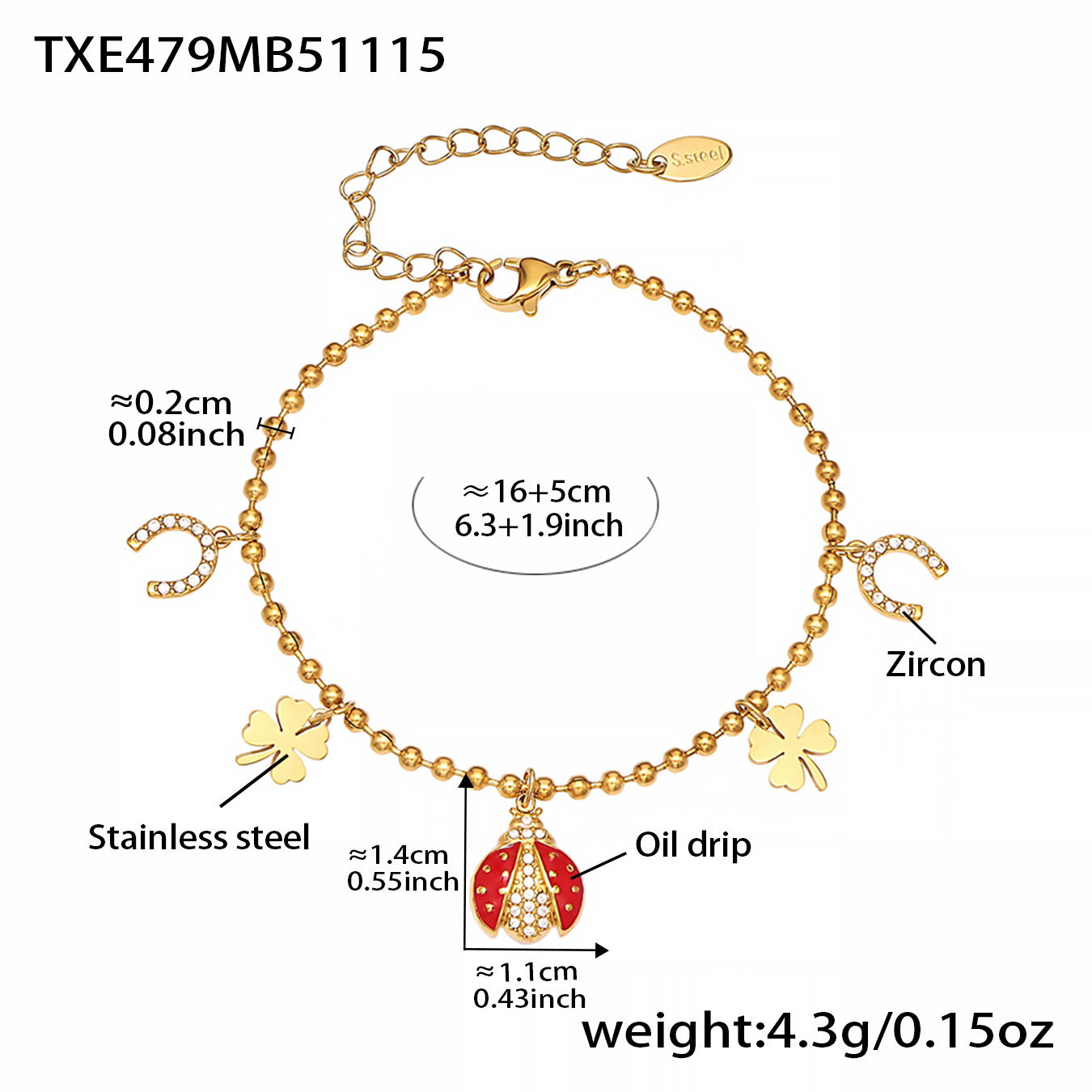 Zirconia Inlaid Enamel Ladybug Jewelry Set - 18K Gold Plated - Image 3