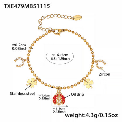 Zirconia Inlaid Enamel Ladybug Jewelry Set - 18K Gold Plated - Image 3