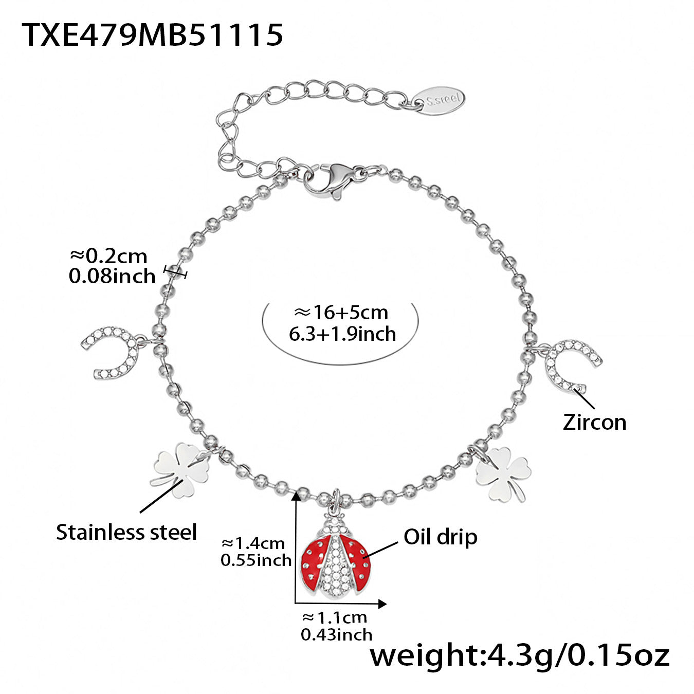 Zirconia Inlaid Enamel Ladybug Jewelry Set - 18K Gold Plated - Image 4