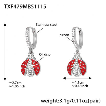 Zirconia Inlaid Enamel Ladybug Jewelry Set - 18K Gold Plated - Image 6