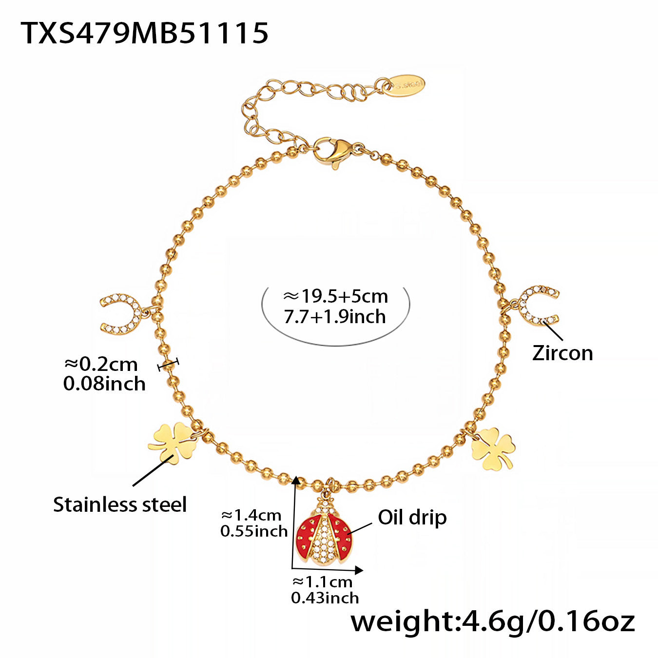 Zirconia Inlaid Enamel Ladybug Jewelry Set - 18K Gold Plated - Image 7