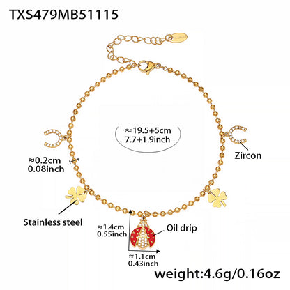 Zirconia Inlaid Enamel Ladybug Jewelry Set - 18K Gold Plated - Image 7