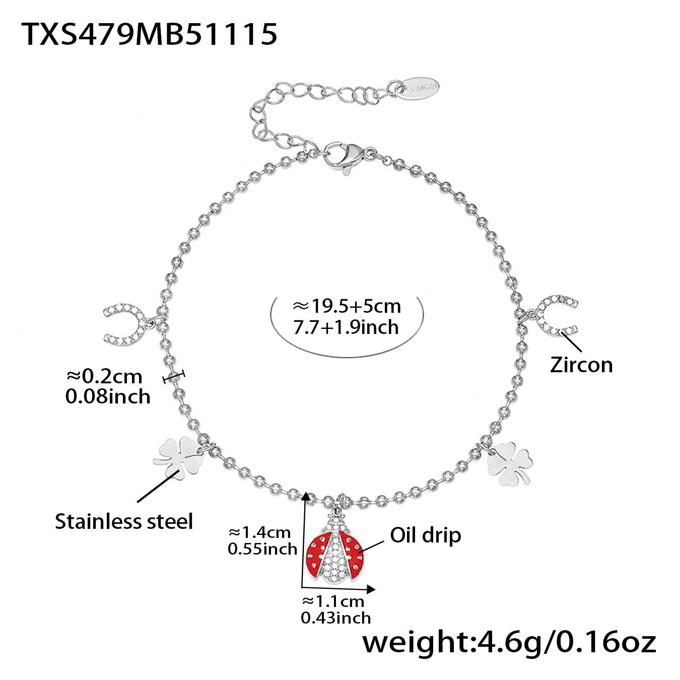 Zirconia Inlaid Enamel Ladybug Jewelry Set - 18K Gold Plated - Image 8