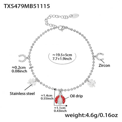 Zirconia Inlaid Enamel Ladybug Jewelry Set - 18K Gold Plated - Image 8