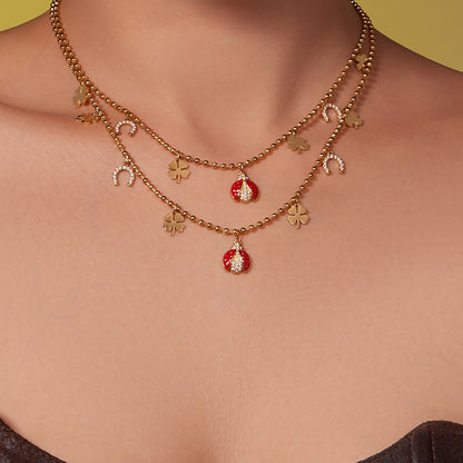 Zirconia Inlaid Enamel Ladybug Jewelry Set - 18K Gold Plated - Image 9