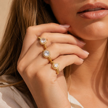 Elegant steel droplet zircon ring