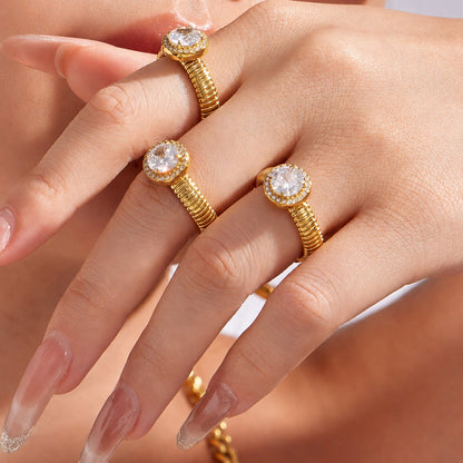 Chic steel square zircon ring