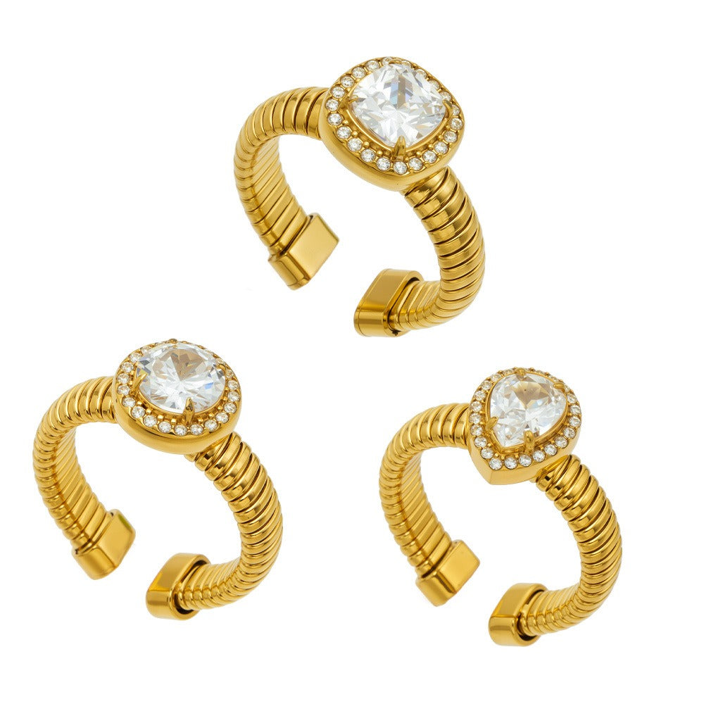 316L Stainless Steel 18K PVD Gold Droplet Zircon Ring made with 316L stainless steel and 18K PVD gold finish for wholesale jewelry buyers - image 4