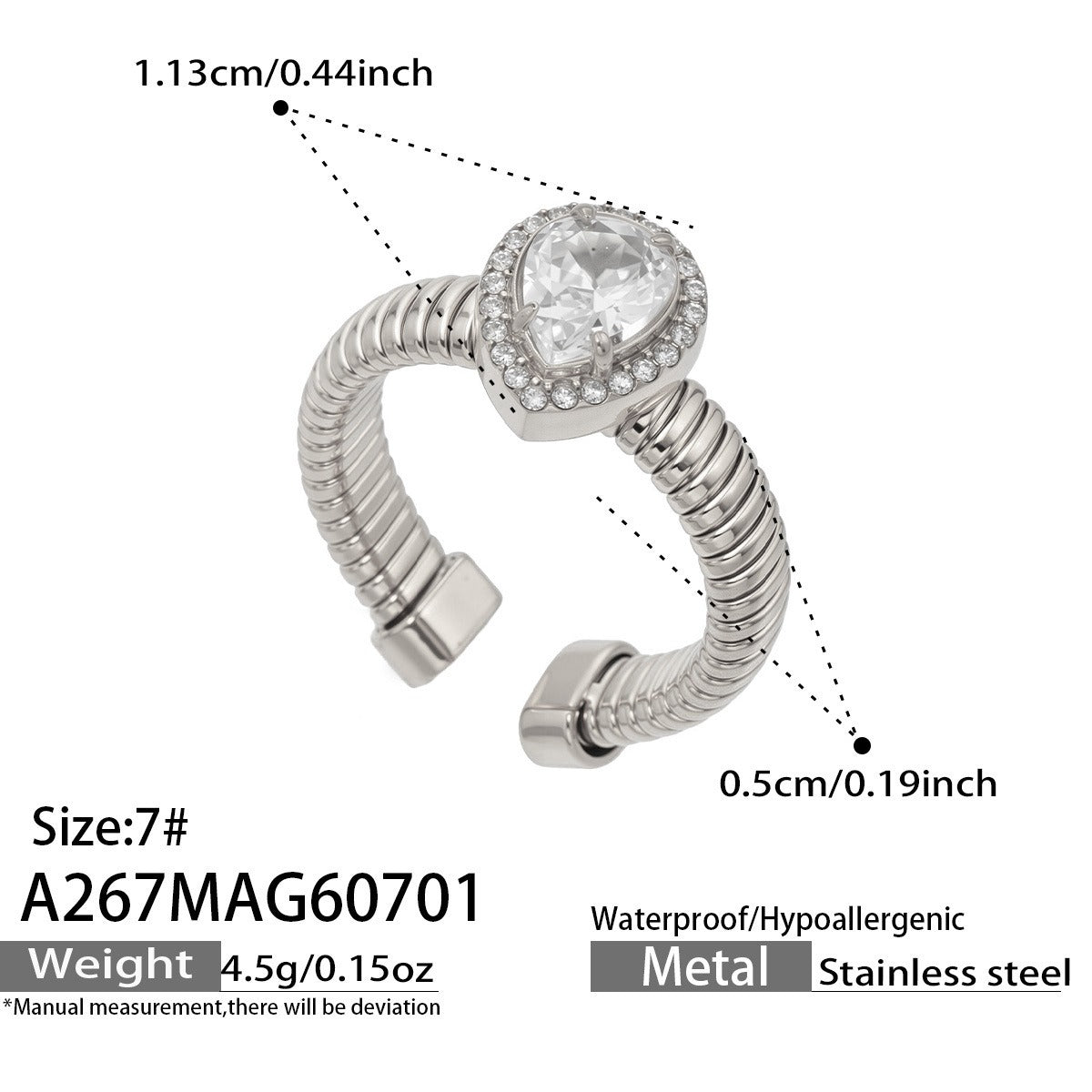 316L Stainless Steel 18K PVD Gold Droplet Zircon Ring made with 316L stainless steel and 18K PVD gold finish for wholesale jewelry buyers - image 5